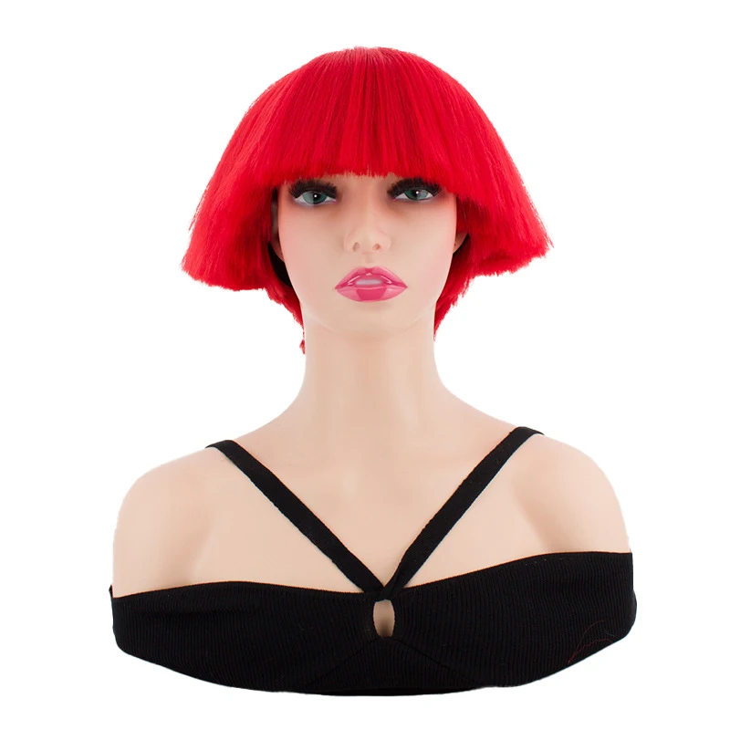 Testa di scopa da 4 pollici Cosplay Capelli sintetici Discoteca Bar Dj Stage Party Rosso/Bianco/Oro/Nero/Rosa/Parrucca con testa a fungo Resistente al calore