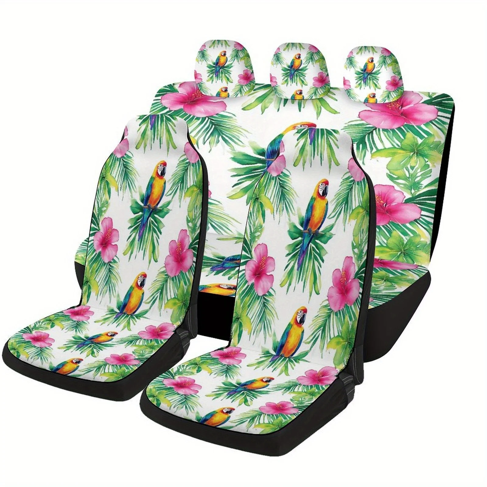 Car Seat Cover Set Featuring A Tropical Parrot Design, Suitable For A Variety Of Vehicles. Stylish And Custom-Made, These High-Q