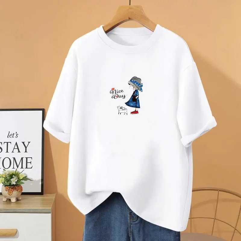 

Women Clothing Cartoon Printed Sweet T-shirt, Summer Loose Casual Cotton Short Sleeve Top Tee, Vintage O-neck Basic Pullovers