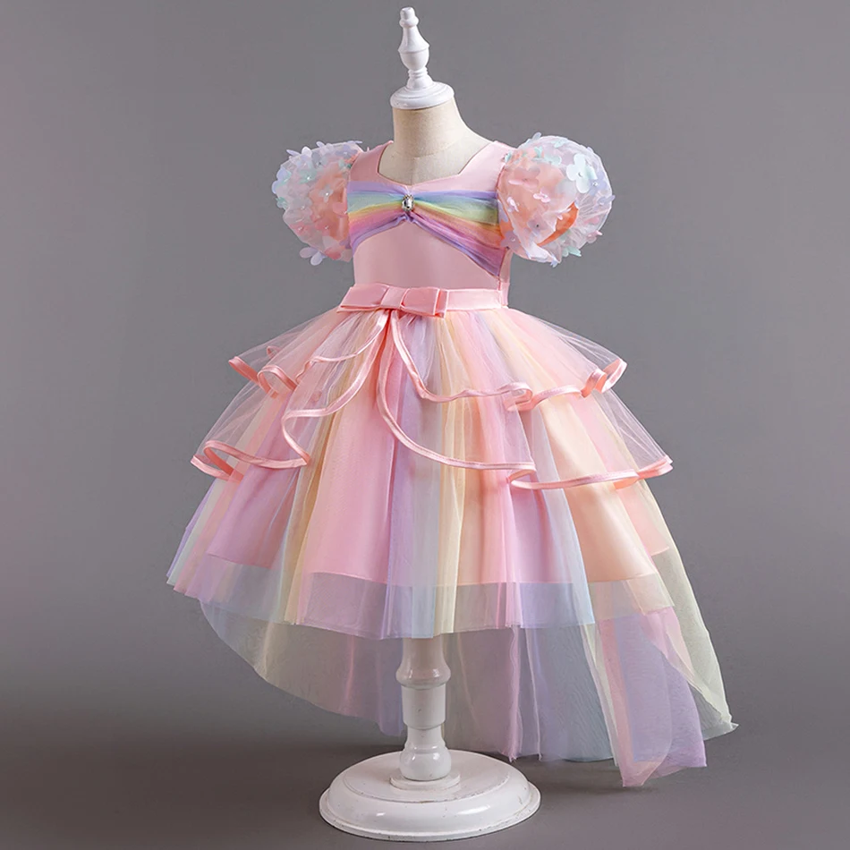 

Girls Dresses Stylish Children Colorful Tulle Long Train Dress Birthdays Pageants and Themed Celebrations Girls Party Dresses