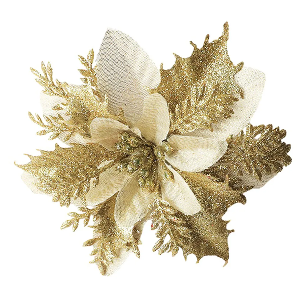 Glitter ดอกไม้คริสต์มาสประดิษฐ์ Poinsettia ดอกไม้ Xmas Tree เครื่องประดับ Navidad ตกแต่งคริสต์มาส 2025