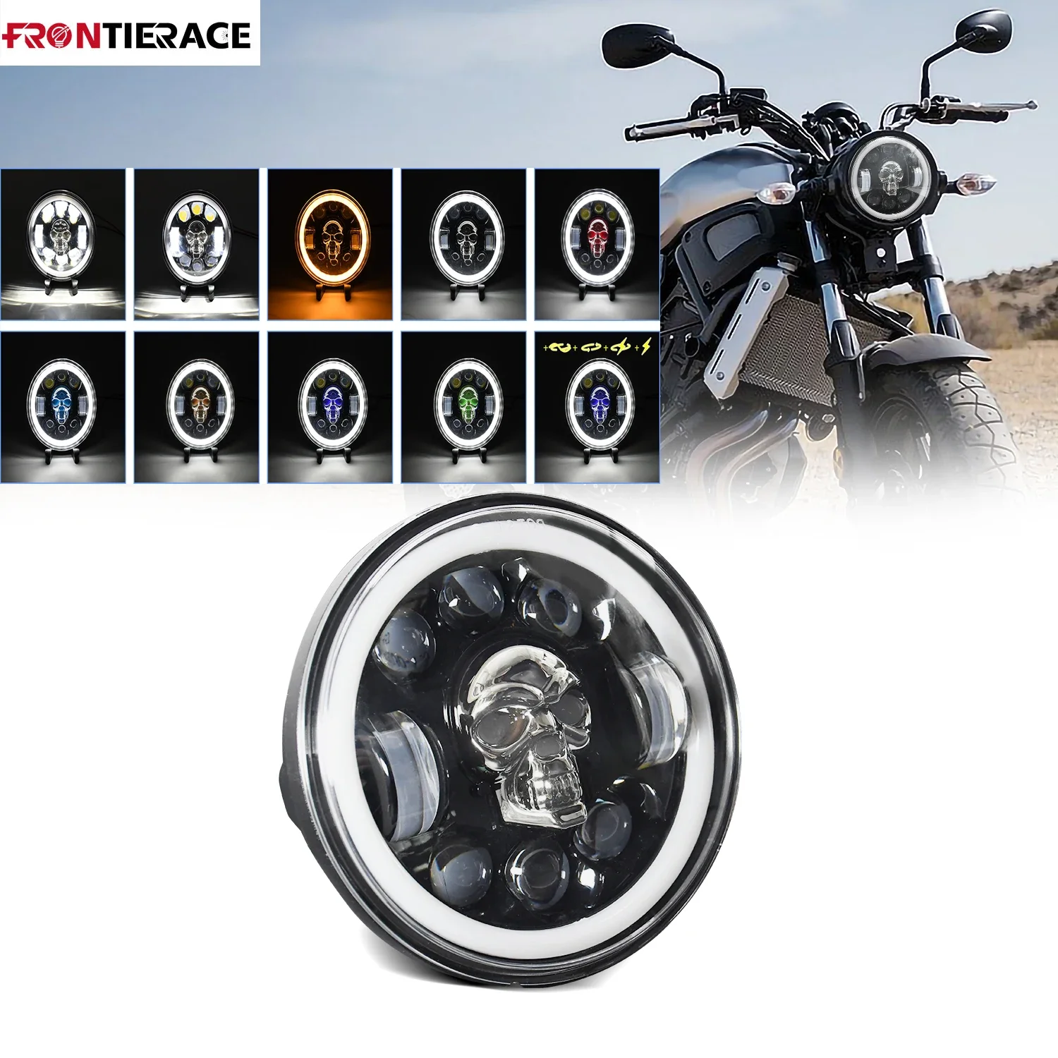 5 75 Inches Angel Eyes Round Led Lights for Skull Motorcycle Front Headlights High Beam  Bulb 200W 6000k for Harley Headlight