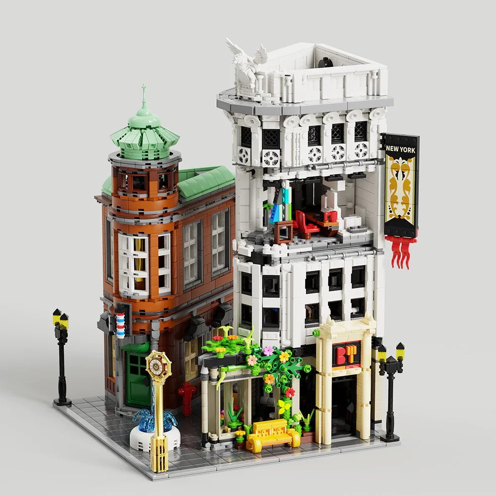 4500PCS MOC 플랫아이언 빌딩 모델 뉴욕 시티 스트리트 뷰 건축 모듈러 빌딩 블록 벽돌 퍼즐 장난감 어린이 선물