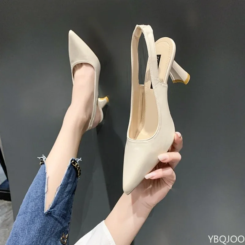 Frühlings- und Sommermode: Neue spitze High-Heel-Damenschuhe mit dünnem Absatz und Zehenkappe, flacher Ausschnitt, Einzelschuh für Damen – Detail 5