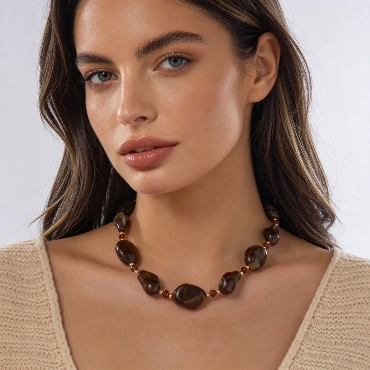 Vintage Unregelmäßige Braune Acryl-Perlenkette für Damen und Herren, Lässiger Minimalistischer Kristall-Abstandsperlen-Choker, Ins Ästhetischer Schmuck – Detail 13