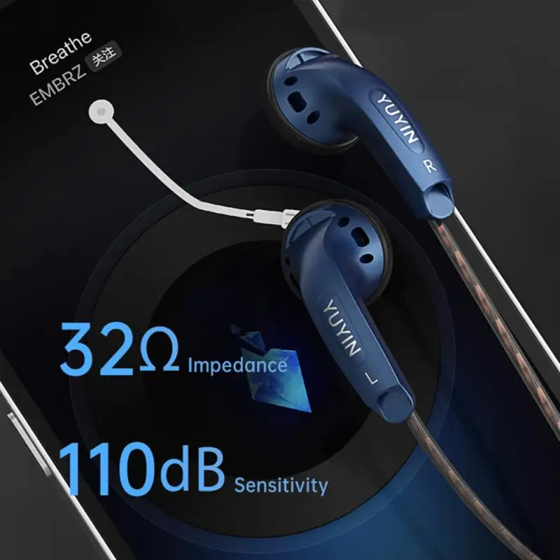 Yd30 3.5mm alta fidelidade música com fio earbud 15.4mm microfone dinâmico fone de ouvido vido clássico baixo pesado cabeça plana fones