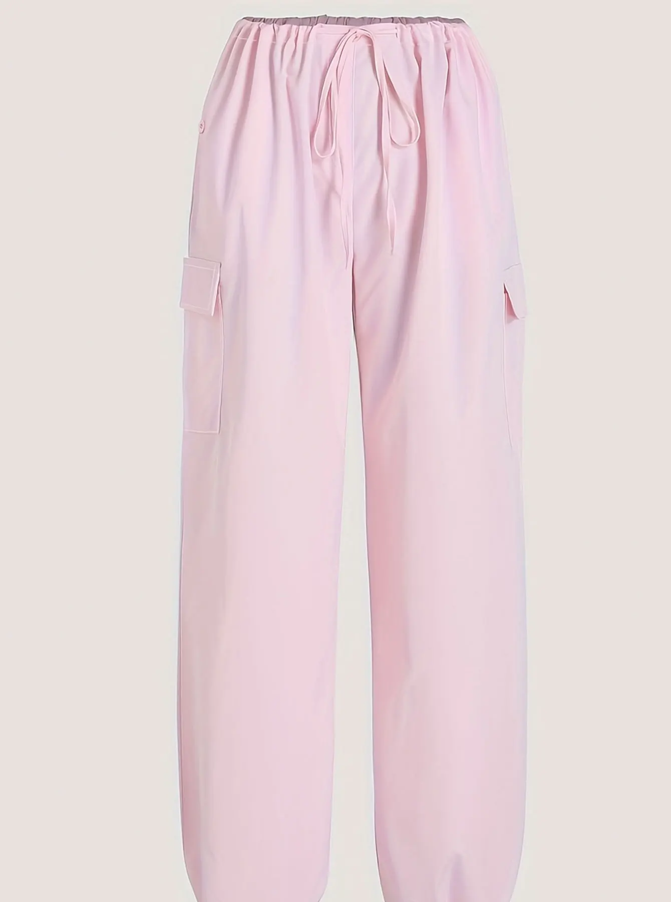 กางเกงลำลองผู้หญิงสีชมพูทรงโอเวอร์ไซส์ ผ้าทอ สวมใส่สบาย ทรงหลวม เอวสูง ทรงขาตรง สีชมพู