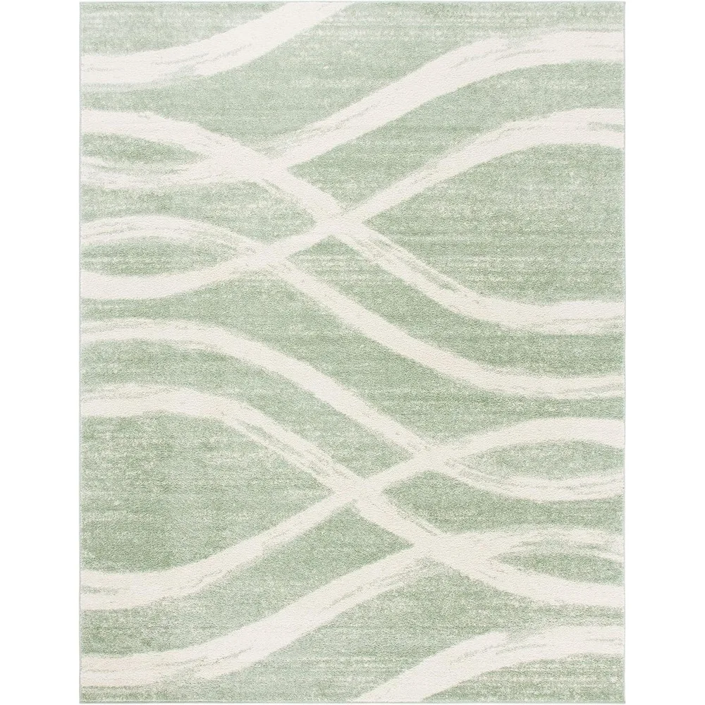 Adirondack Collection Area Rug - 8' x 10', Sage & Cream, Modern Wave Distressed Design, Non-Shedding & Easy Care