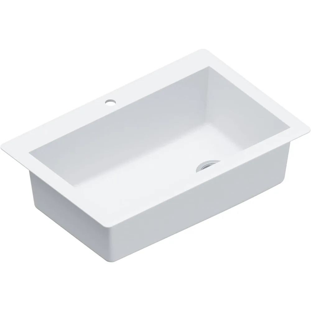 Karran QT-670 Évier de cuisine à cuvette simple composite de quartz de 33 pouces, blanc