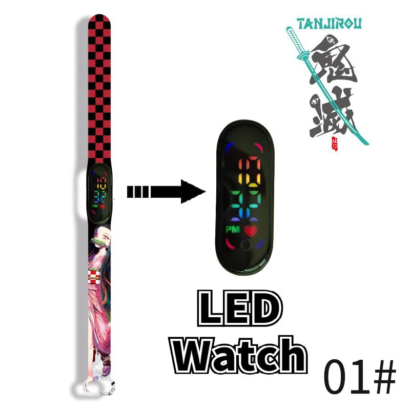 Demon Slayer Kids\' Watch Anime Figure Tanjiro Graffiti Silicone LED Electronic Bracelet Watch for Kids Birthday Gifts