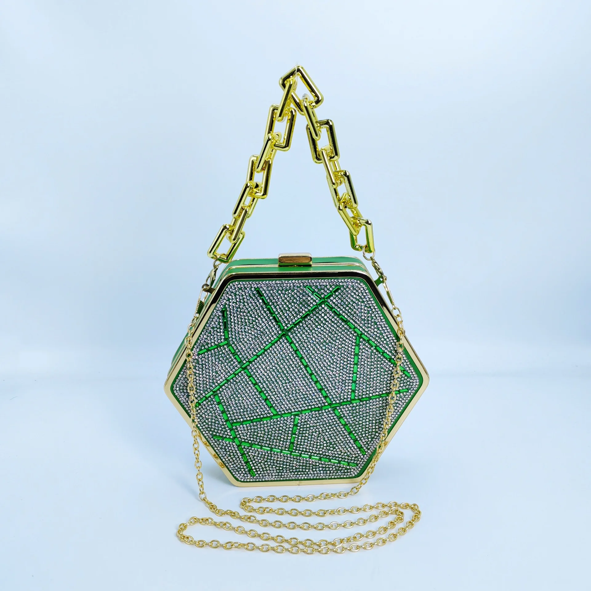 

Sparkling Diamond Hexagonal Clip Bag Fashion Ladies Dinner Bridal Bag Strap Chain Channel Bags Luxury Designer Luxury Bags Woman
