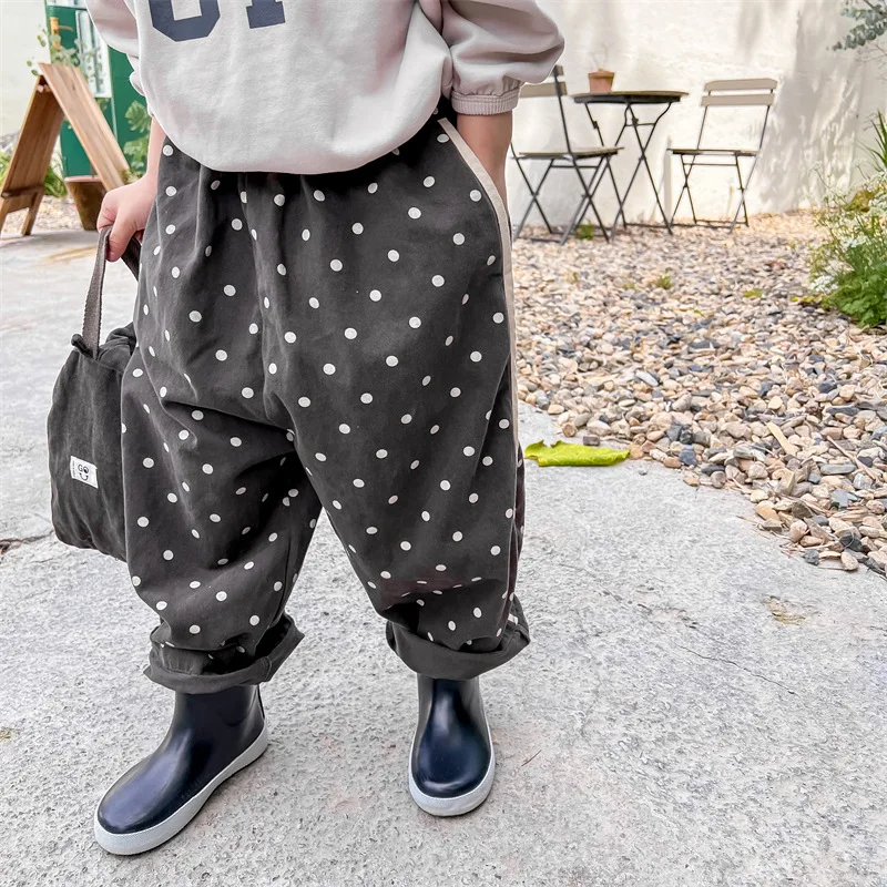 2024 New Fashion Dot Print Girls Harem Pants Loose Children Trousers Autumn Baby Casual Pants Cotton Boys Pants Kids Clothes