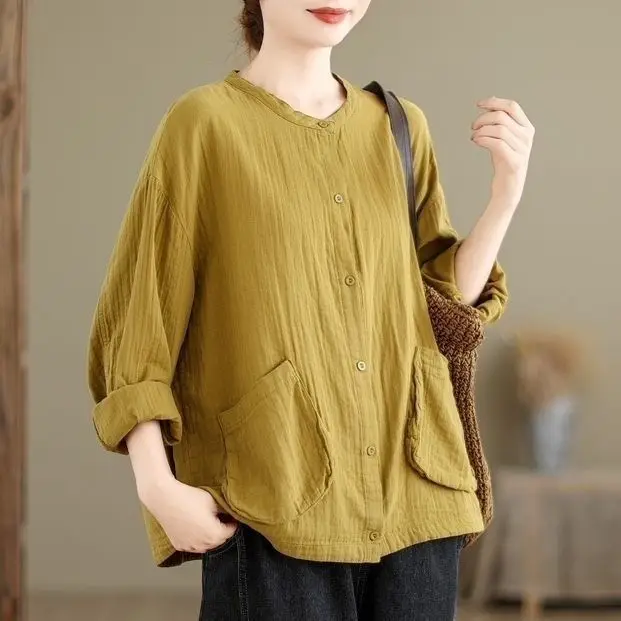 

Summer Fashion New Women's Shirt Loose Round Neck Cardigan Top