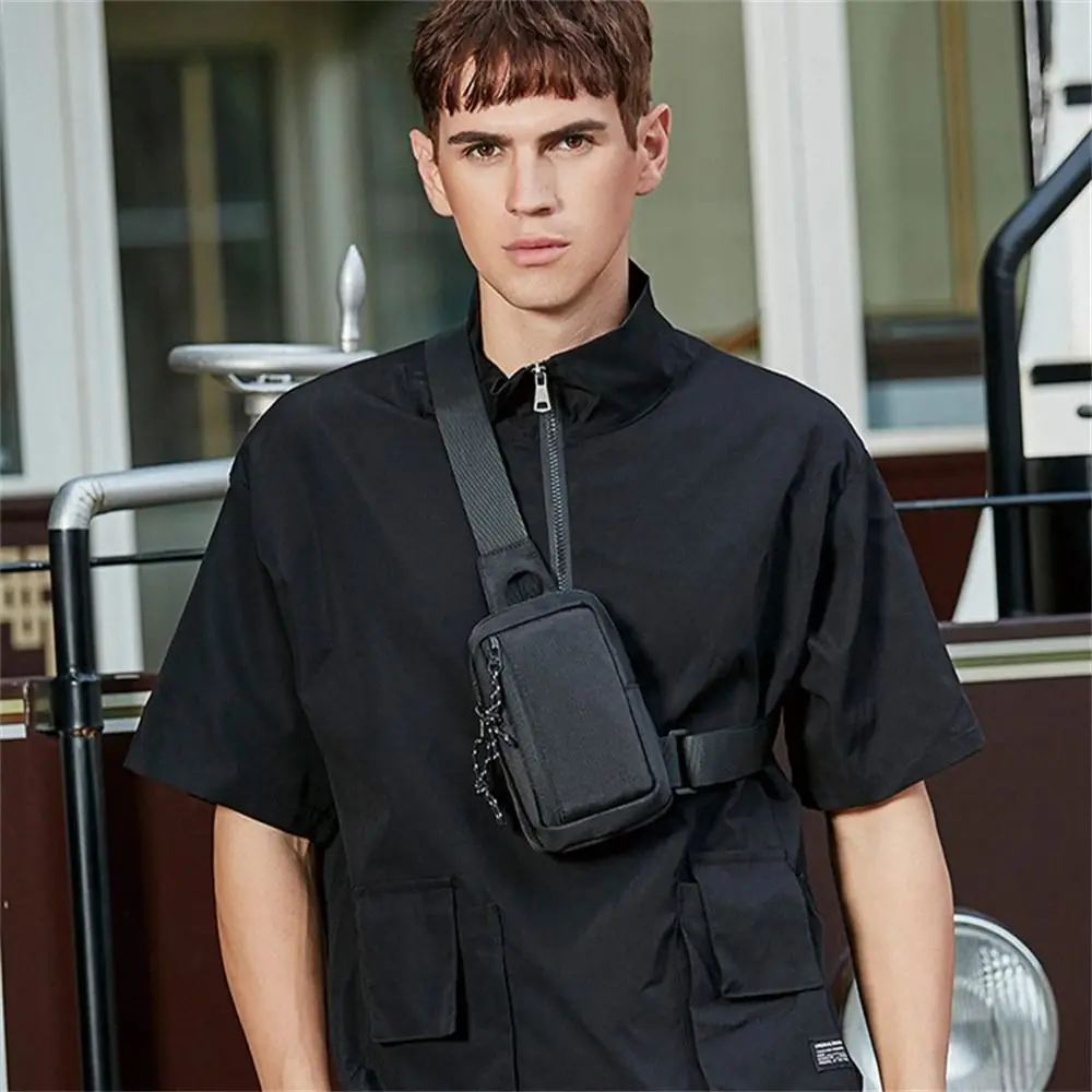 Luxuriöse Crossbody-Brusttasche für Herren, lässige Oxford-Umhängetasche, kleine schwarze Handytasche für Männer, geeignet zum Radfahren – Detail 9