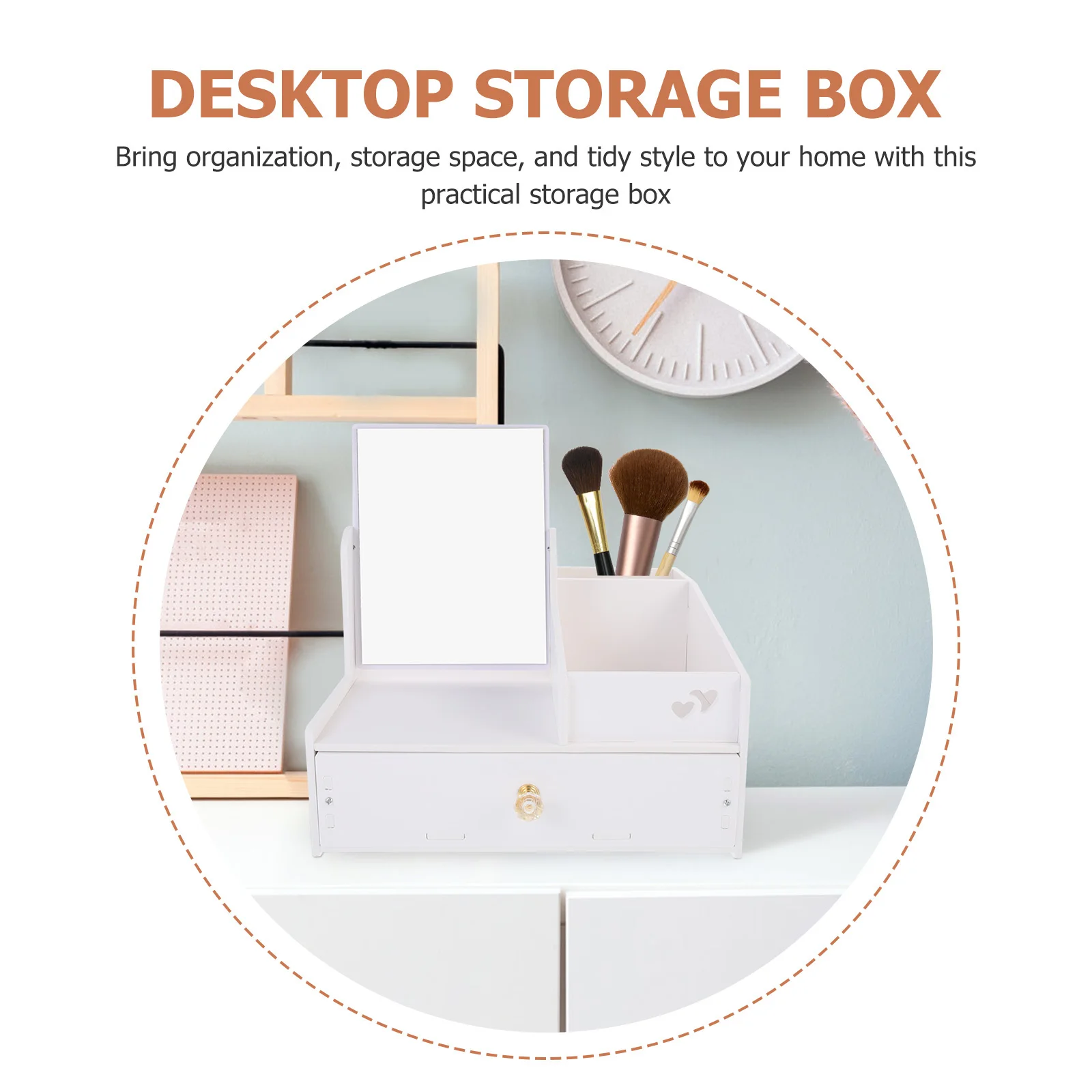 

Cosmetics Drawer Storage Box Durable PVC Desktop Organizer Sundries Jewelry Holder High Definition Mirror Makeup Case