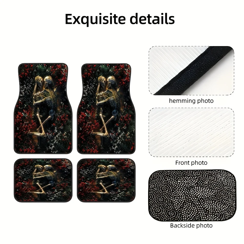 4pcs Romantic Fantasy Skull-pattern Car Rubber Mat Set, Universal Non-slip Floor Mat Set, Suitable for Front and Rear