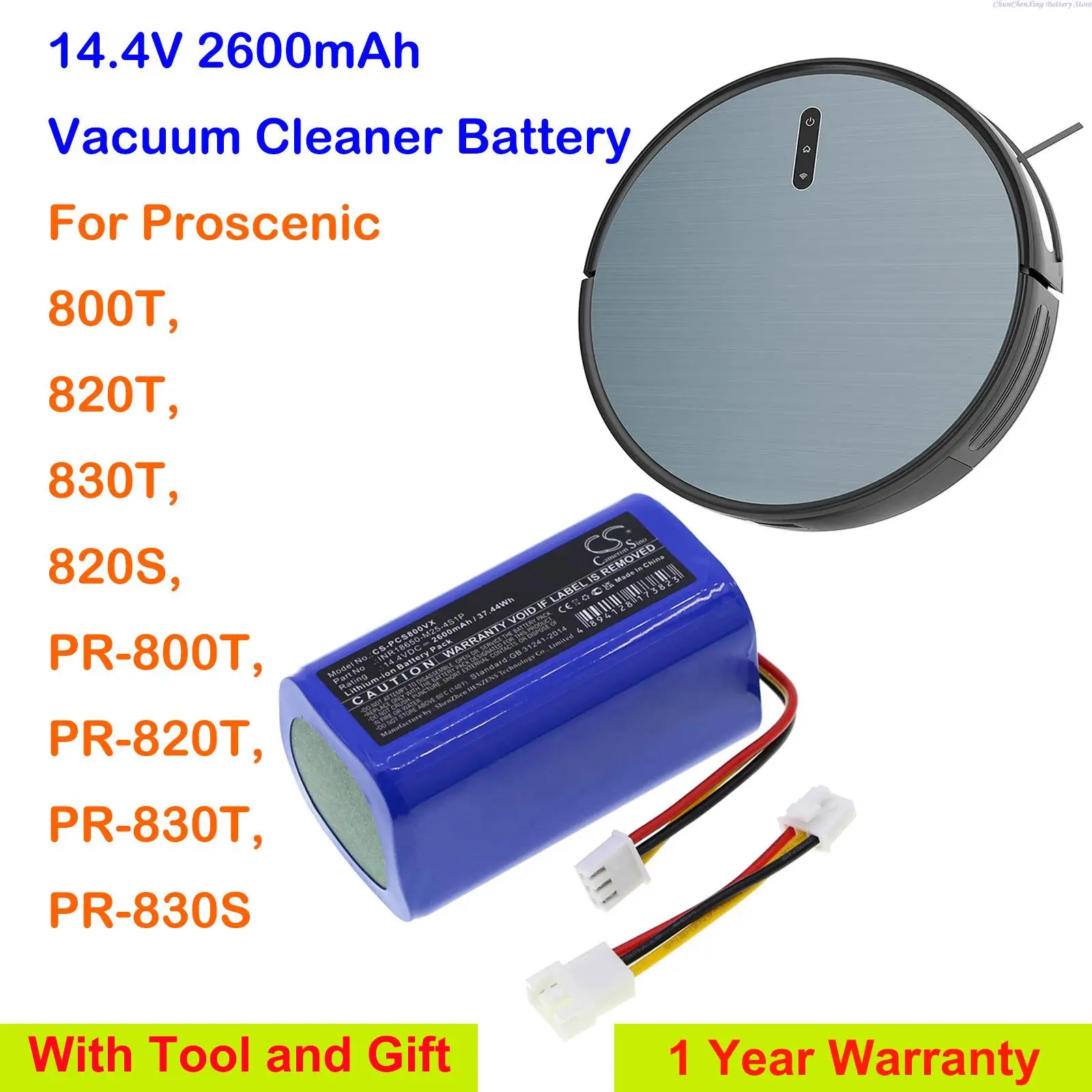 

Cameron Sino 2600mAh Replacement Vacuum Cleaner Battery for Proscenic PR-800T, PR-820T, PR-830T, PR-830S +Tool and Gifts