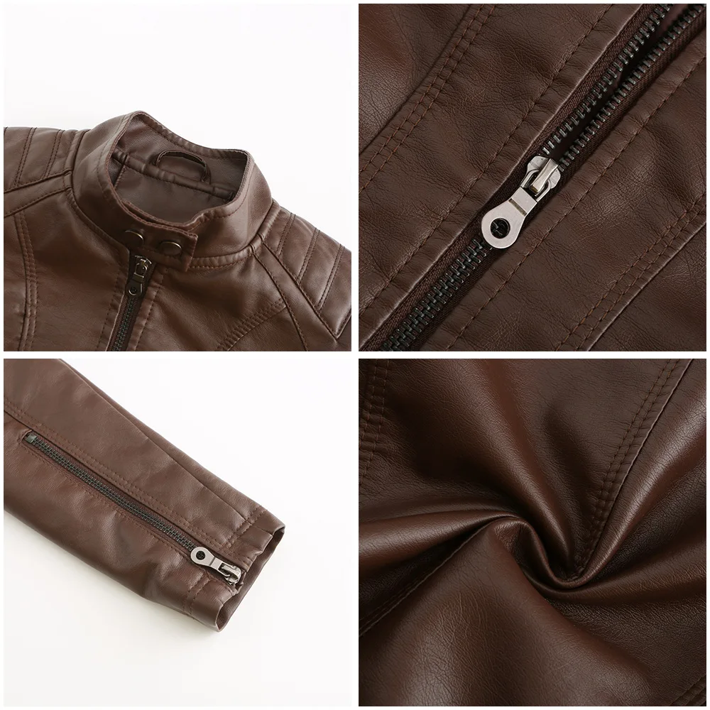 Purchase New Women's Casual Leather Jacket with Stand Up Collar and Slim Fit, Spring and Autumn Zipper Motorcycle Women's Leathe