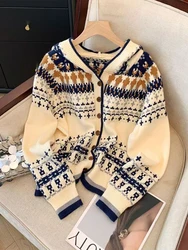 Women's Beige Hoodies Cardigan Sweater Harajuku 90s Vintage Ethnic Style Y2k Long Sleeves Cashmere Sweaters Jumper 2000s Clothes