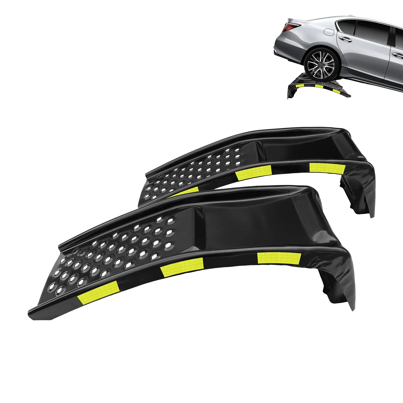 2 szt. Wytrzymałych ramp samochodowych o udźwigu 3600 kg z odblaskowymi naklejkami ostrzegawczymi na noc, rampy serwisowe do samochodów ciężarowych i garaży