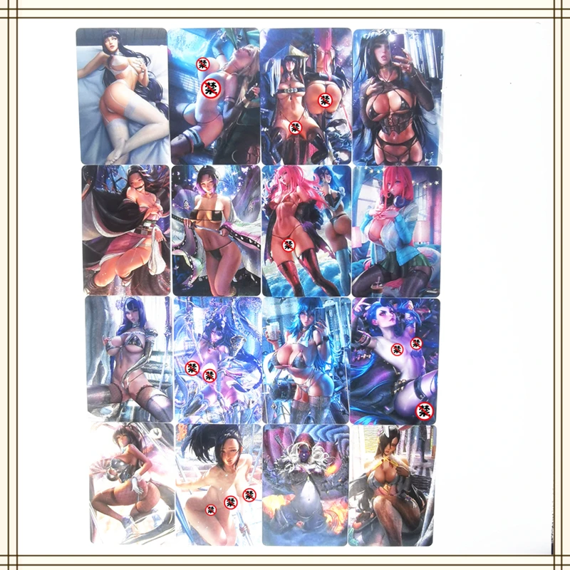 16pcs/set Anime Naruto Hyuga Hinata Cards Girl Character Series ACG Sexy Nude Cards Kawaii Toy Gift Games Comics Collection Card