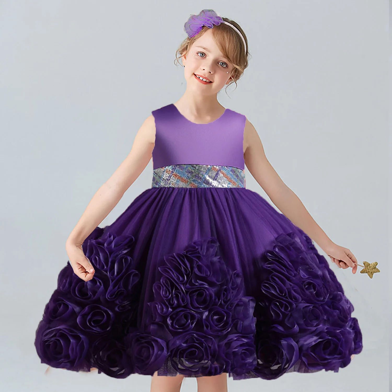 Shiny Toddler Little Big Girls 2-10 Years Big Flower Flower Girl Birthday Pageant Party Holiday Dress