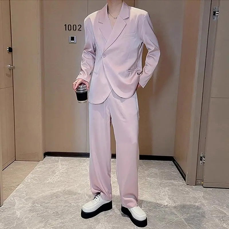 2-A20 Internet celebrity acetate suit men's spring and summer casual style loosoose two-piece trendy and handsome drape suit se