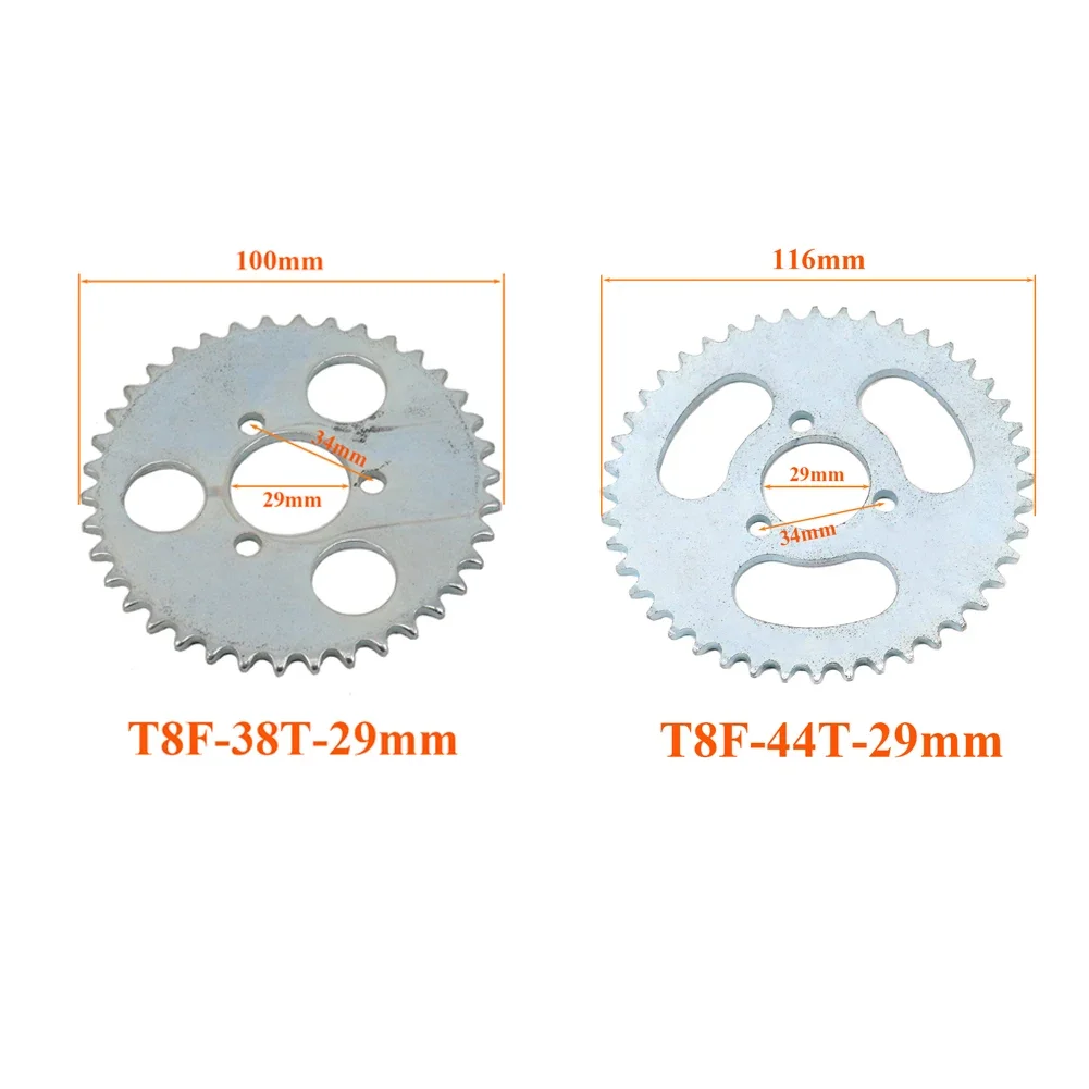 T8F Rear Chain Sprocket Silver T8F 38T 44T Tooth 29mm For 43cc 49cc Minimoto Gas Petrol Goped Scooters