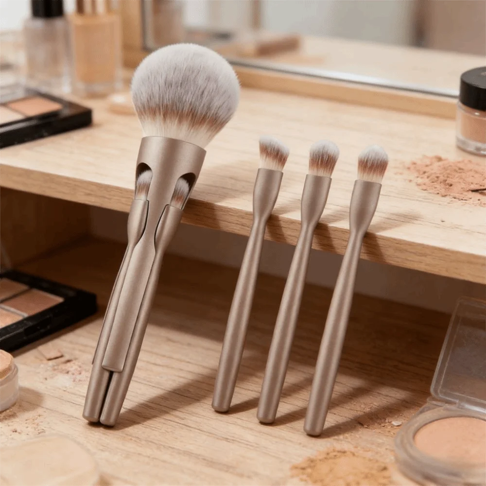 4Pcs 4 in-1 Makeup Brush Set Magnetic Suction Powder Blusher Brush Travel Makeup Brushes Portable Concealer Brush