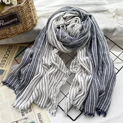 Bawełniany lniany szalik męski moda marka męskie szaliki w paski zimowy ciepły szalik Pashmina Casual Tassel Bufandas szale