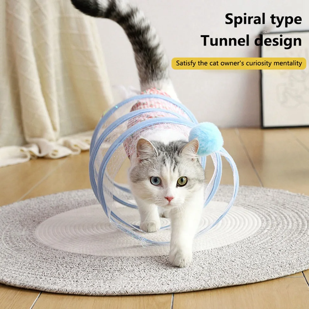 1PC Cat Tunnel For Indoor Cats Collapsible Toy Coil Spiral Colorful Springs Cat Pet Crinkle Tunnels For Indoor Pet Supplies