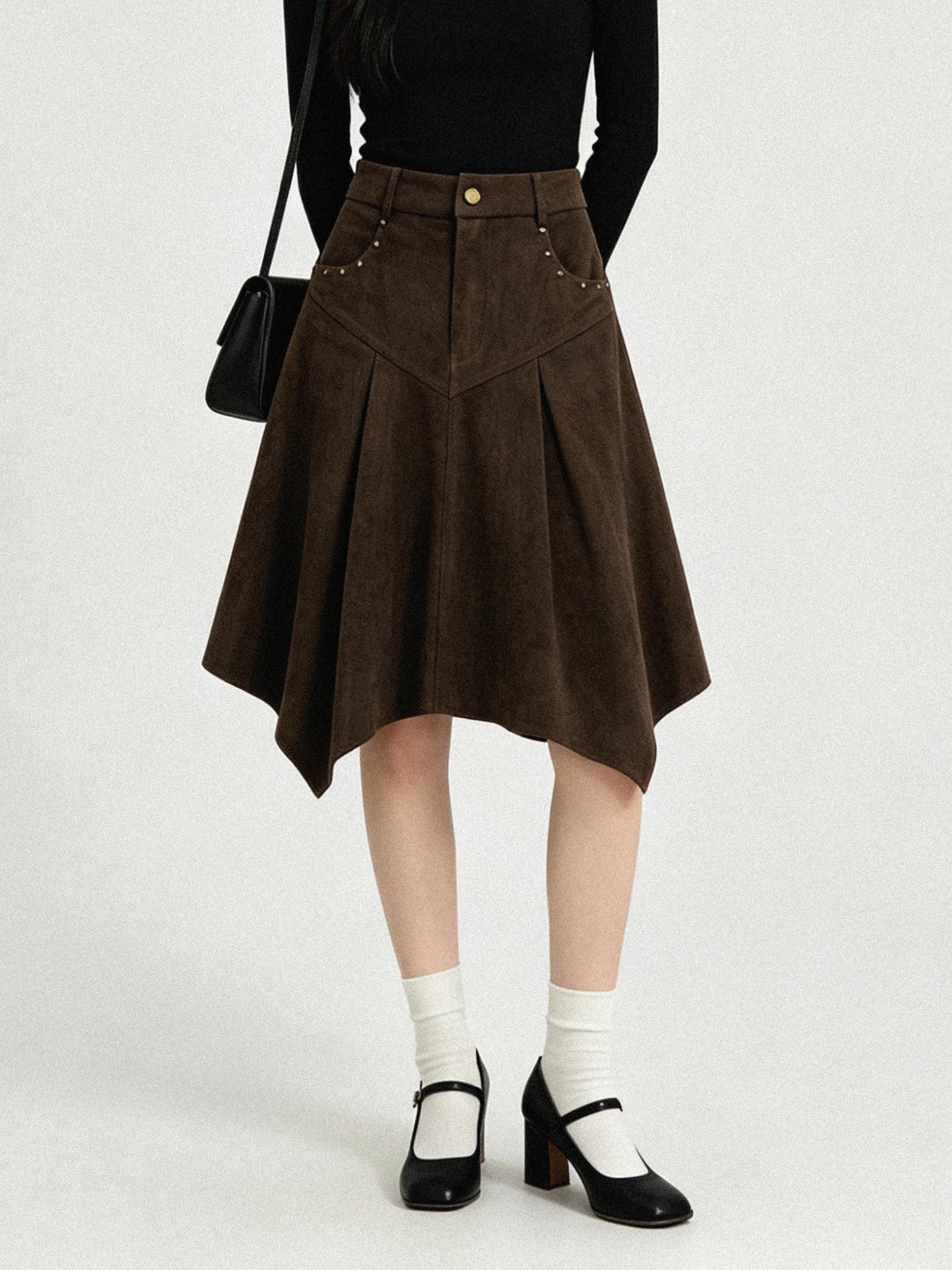 Retro High Waist Suede Elastic Half Skirt Asymmetrical Atmosphere Early Autumn Korean Style Women's Fashion Skirts