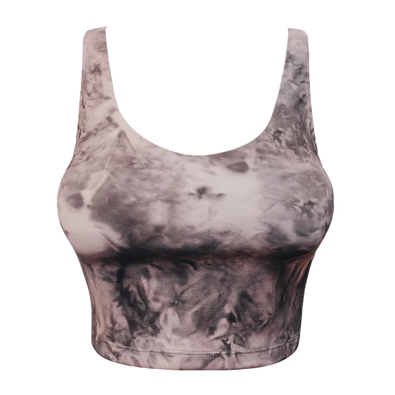 2026 Summer Women Tie Dye Yoga Vest Top With Chest Pad Printed Fitness Sports Outdoor Gym Tank Tops Activewear Crop Shirt