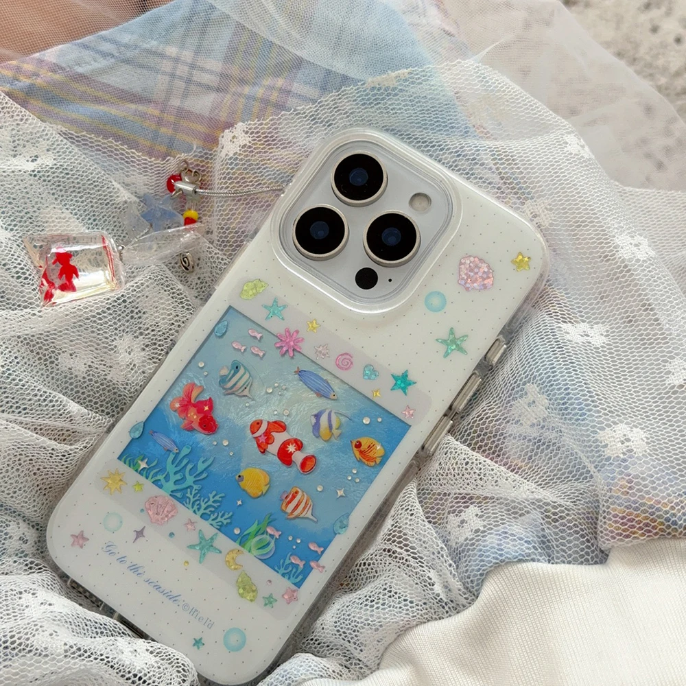Niedliche koreanische blaue Ozean-rote Karpfenfisch-Handyhülle für iPhone 14 15 16 17 Pro Max 13 15pro, weiche, stoßfeste Abdeckung für iPhone 16 Hülle – Detail 15