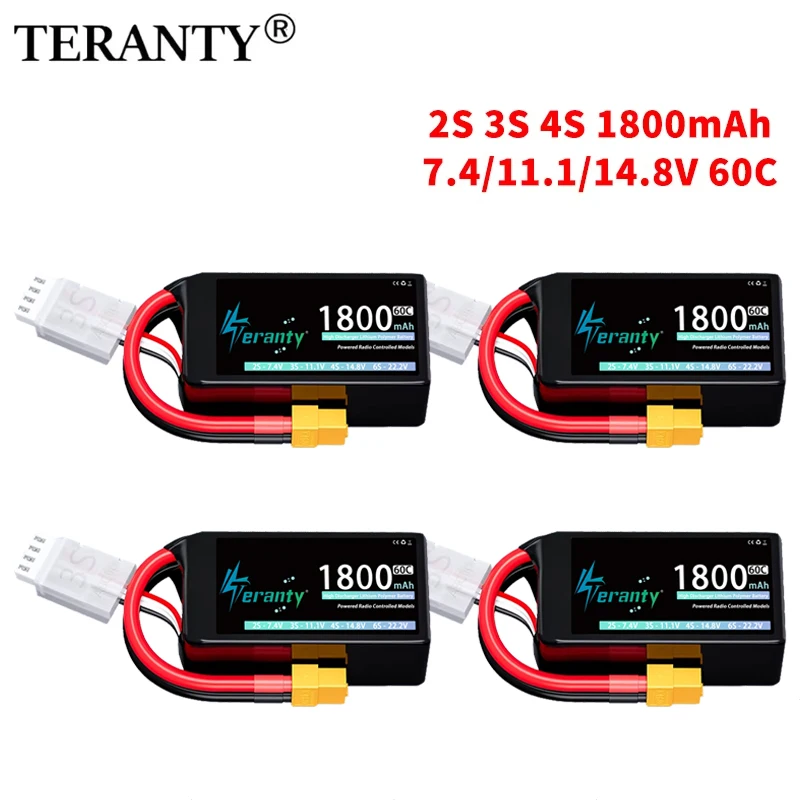 

4Pcs TERANTY 2S 3S 4S 1800mAh 60C Lipo Battery With T XT30 XT60 JST Plug for Airplane Helicopter Quadcopter FPV Drone Car Racing