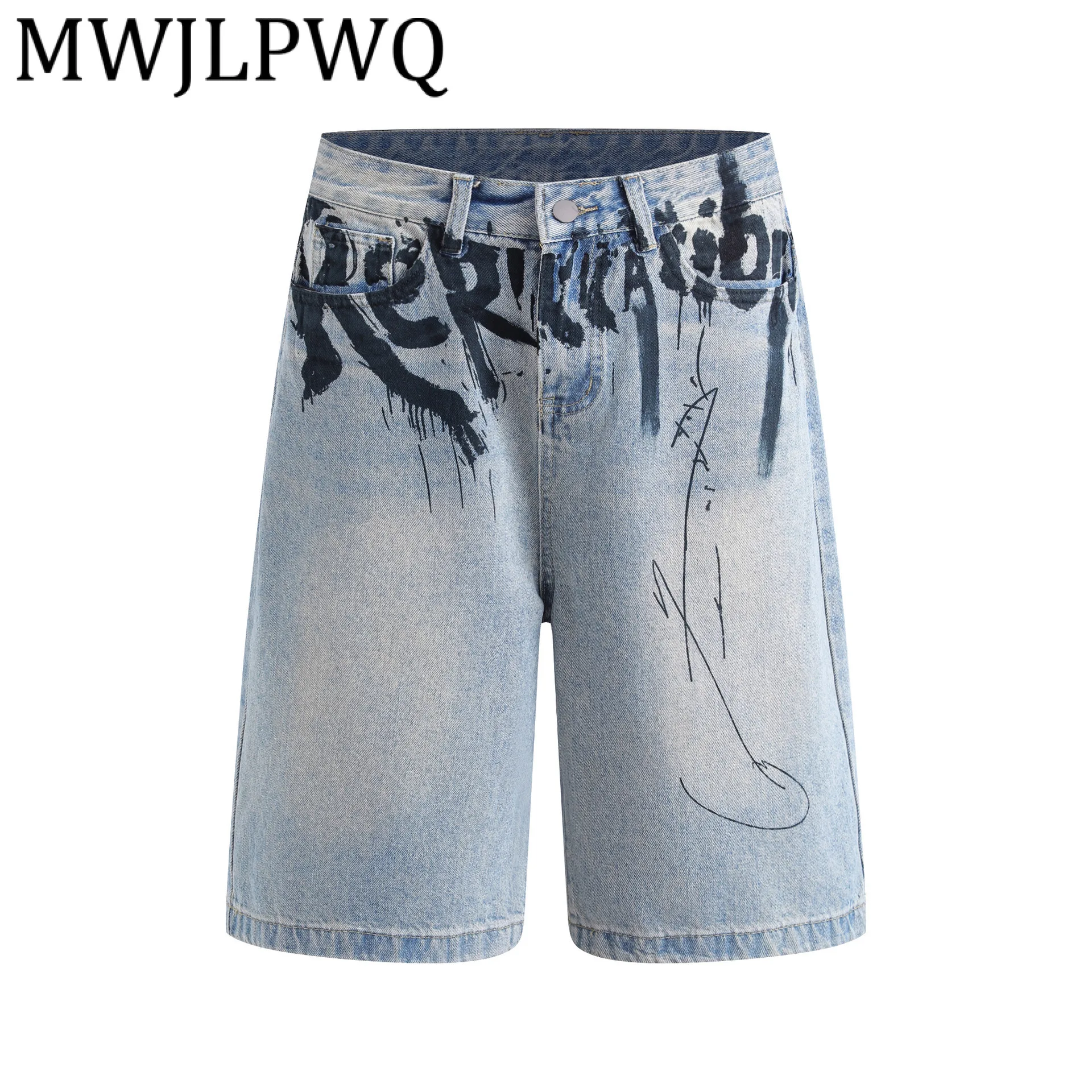 

MWJLPWQ Men's Fashion American Street Style Simple Shorts High Street Printed Loose Straight Leg Pants 2025 Summer New 21810