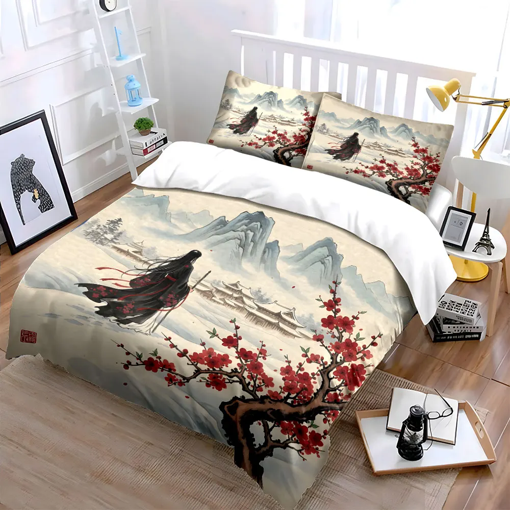 Plum blossoms, red robe, snowy mountains Print Soft Comfortable Duvet Cover Bedding Set Included 1*Duvet Cover 2*Pillowcases