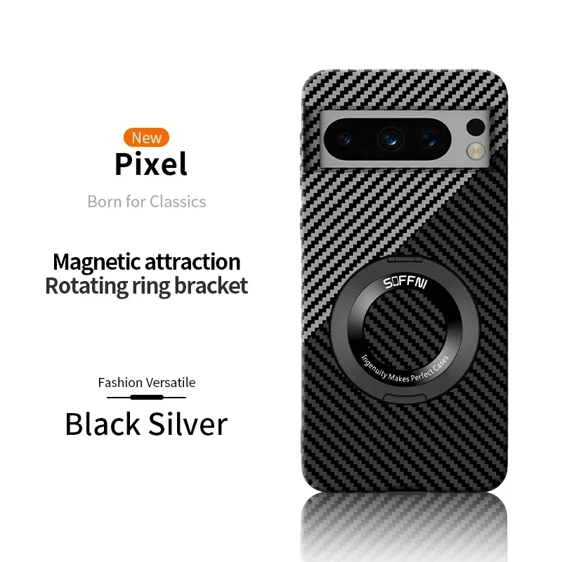 

Чехол Magsafe, ультратонкий матовый чехол из углеродного волокна для Google Pixel 7, 8, 9, противоударный жесткий чехол с магнитным кольцом для беспроводной зарядки