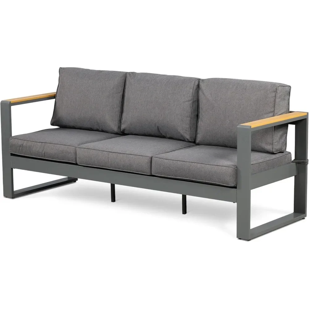 Outdoor Aluminum Patio Sofa 3 Seats All-Weather Metal Outdoor Furniture with Washable Thick Cushion for Garden