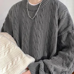 TFETTERS Brand Grey Braid Sweaters for Mens Classics O Neck Japan Fashion Knitted Sweater Male 2026 New Winter Casual Clothing