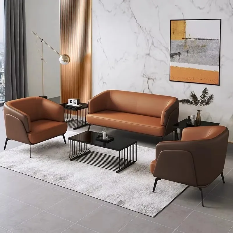 Wholesales Modern Leather Office Reception Sofa Set Upgraded Sofa Tea Table Combination with Coffee Table