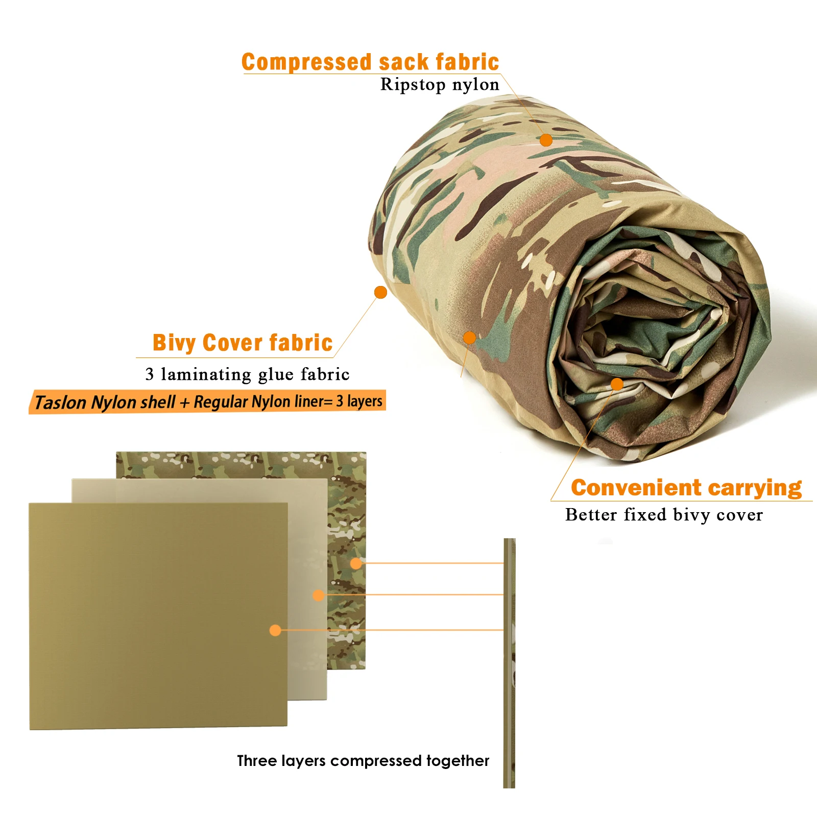 Bivy Cover Velvet Sack sistema di sonno modulare militare forniture da campeggio all\'aperto sacco a pelo Multicam con guscio esterno impermeabile