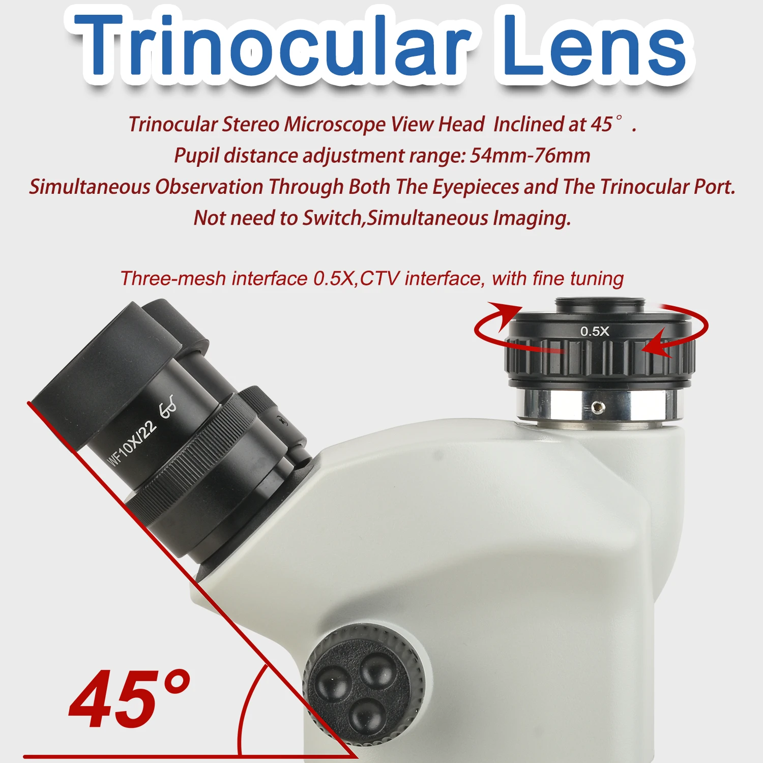 KOPPACE 3.5X-100X Triocular Stereo Microscope Lens Contains 0.5X and 2X Auxiliary Objectives