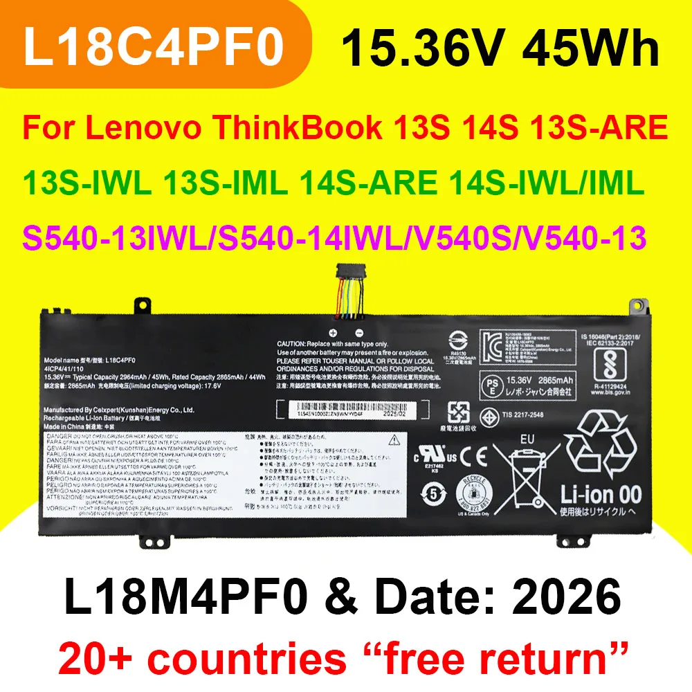 DODOMORN L18C4PF0 Laptop Battery For Lenovo ThinkBook 13S 14S 13S-ARE 13S-IWL 13S-IML 14S-ARE 14S-IWL/IML L18M4PF0 L18D4PF0 OEM