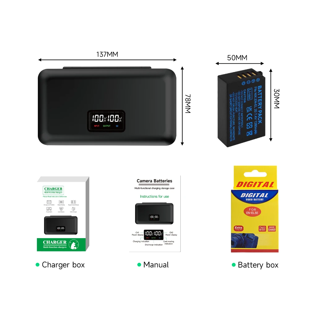 EN-EL20 EN-EL20a Battery+Multi-Function Charger Case for Nikon Coolpix P1000, 1 j1, 1 J2, 1 J3, 1 S1, 1 V3,Coolpix A,Coolpix A 1