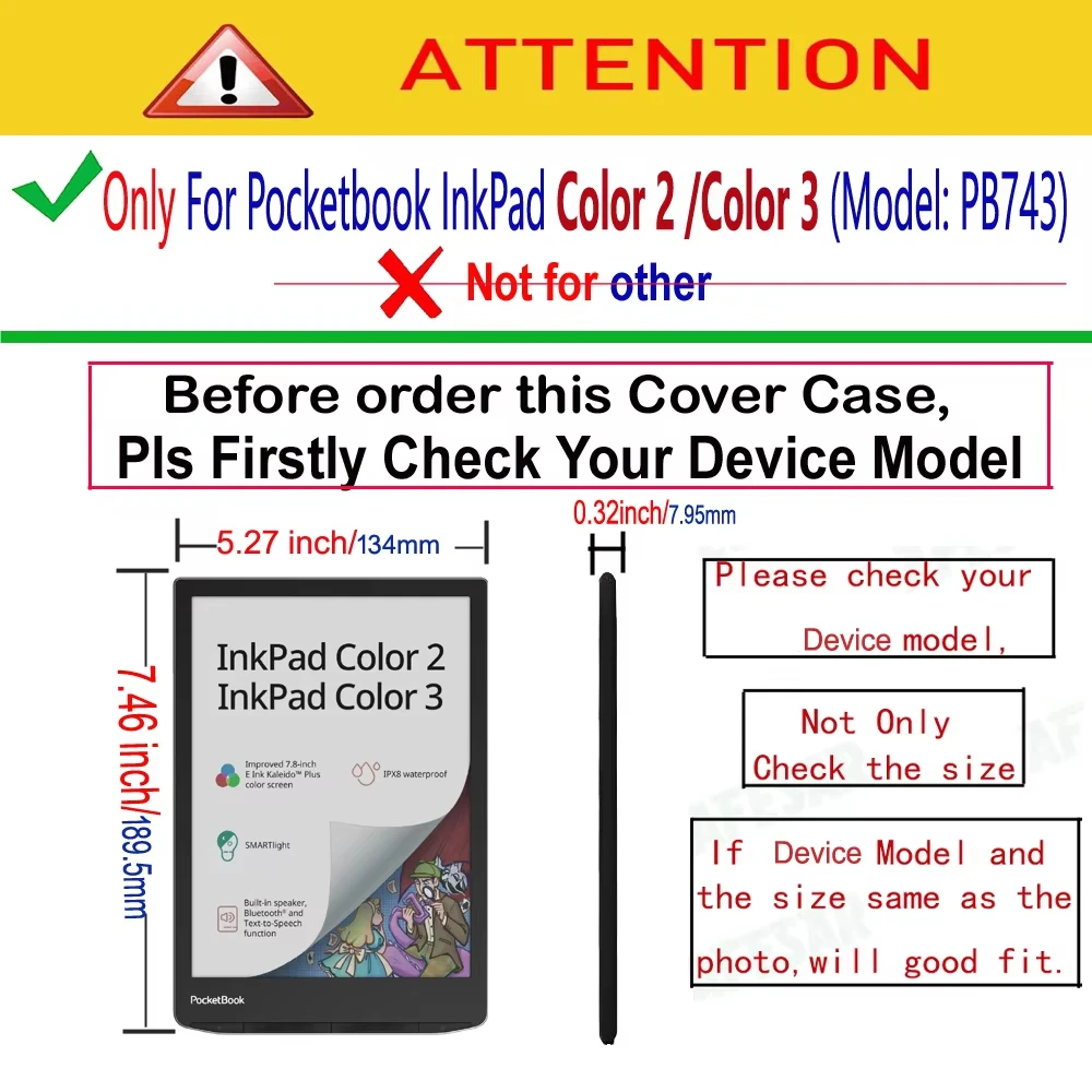 Case for Pocketbook Inkpad Color 2/Color 3 7.8-inch,Light Weight Slim Shockproof Premium Leather with Auto Sleep Smart Cover