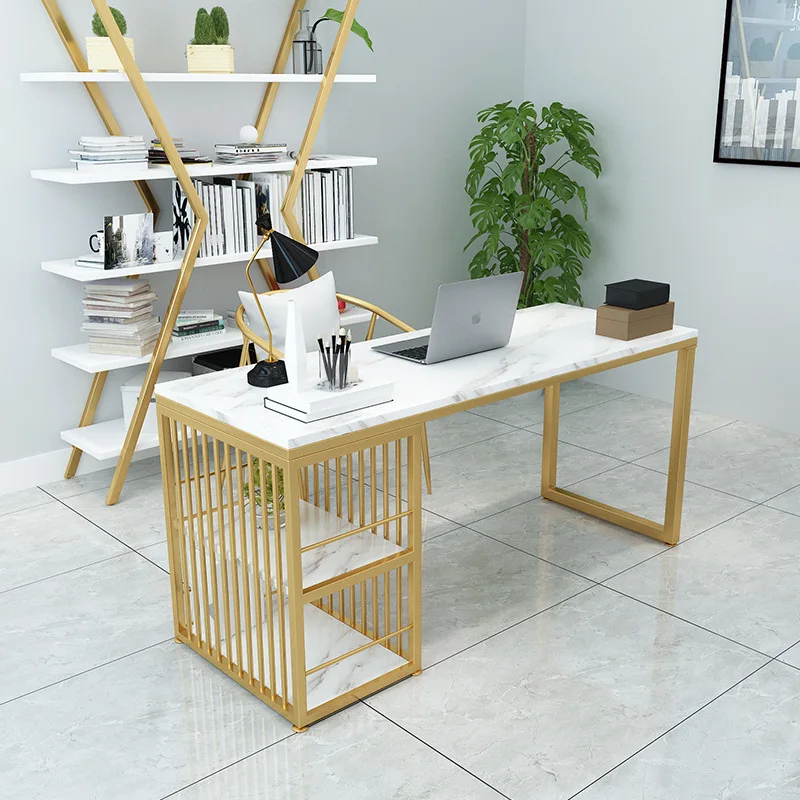 

Nordic style computer desk household wrought iron marble desk simple modern notebook computer fashion desk