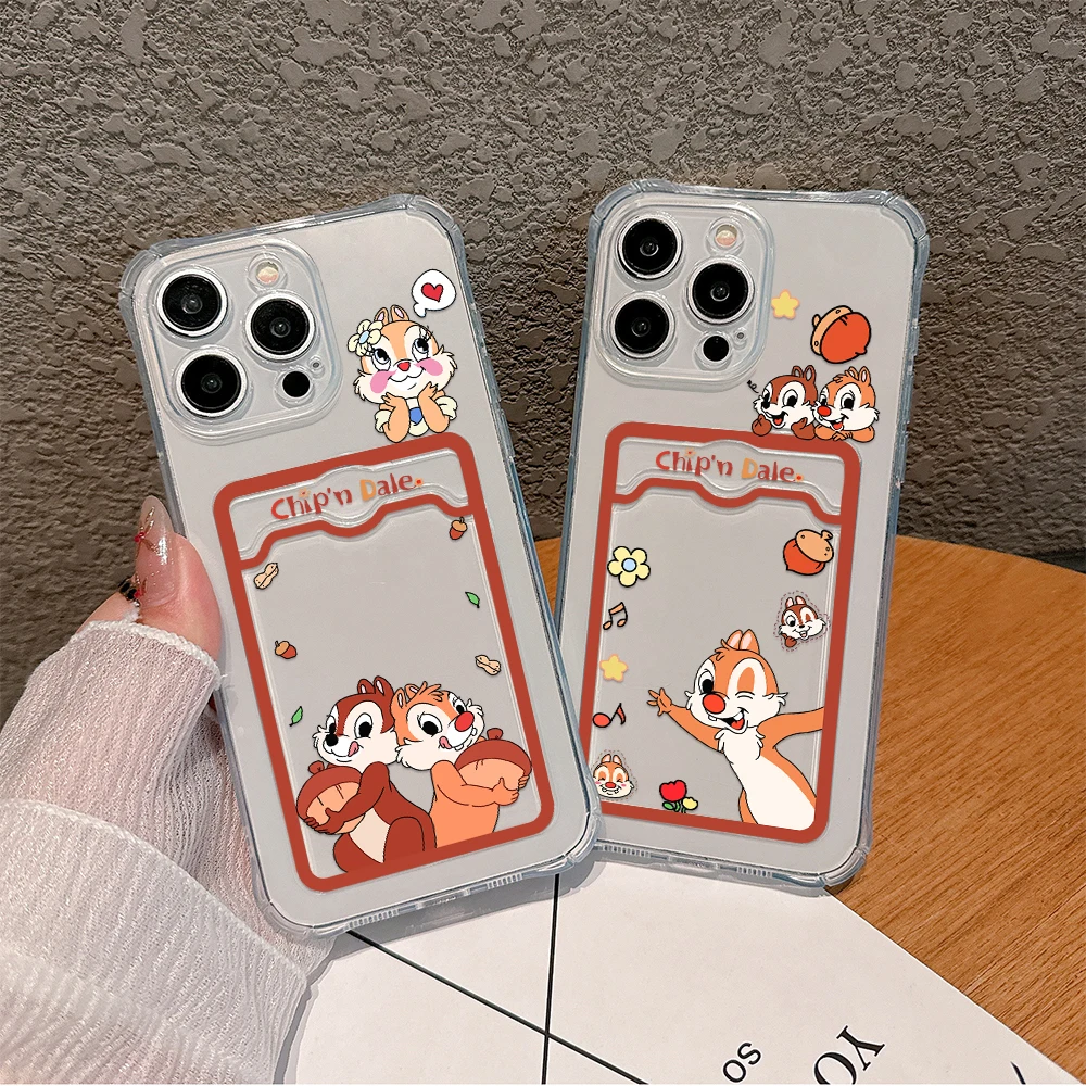 Cartoon Disneies Chip 'n' Dale Card Hold Phone Case For Samsung S24 S23 S22 S21 S20 FE Plus Ultra M54 5G Anti-fall Clear Cover