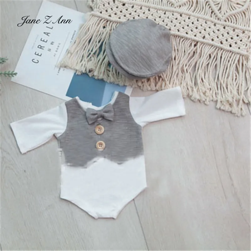 Newborn photography clothing bow tie vest one-piece romper hat suit baby boys twins children studio  photo gentlemen clothes