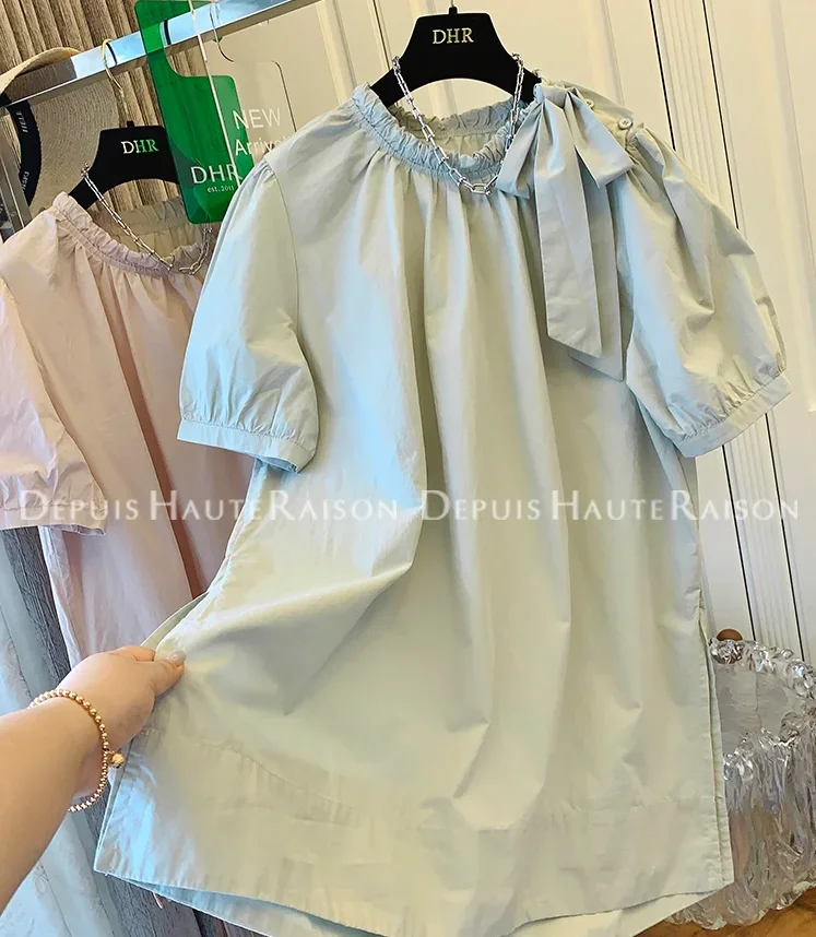 French bow casual shirt doll shirt fashion Korean loose top women's 2024 summer new item  women clothing